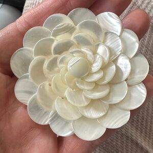 Antique Japanese Mother of Pearl Layered Tiered Multi-Petal Floral Brooch